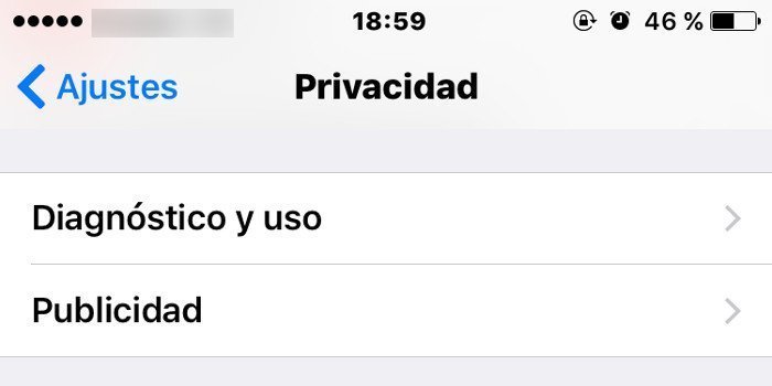 Privacidad en publicidad y diagnóstico de uso en iPhone con iOS